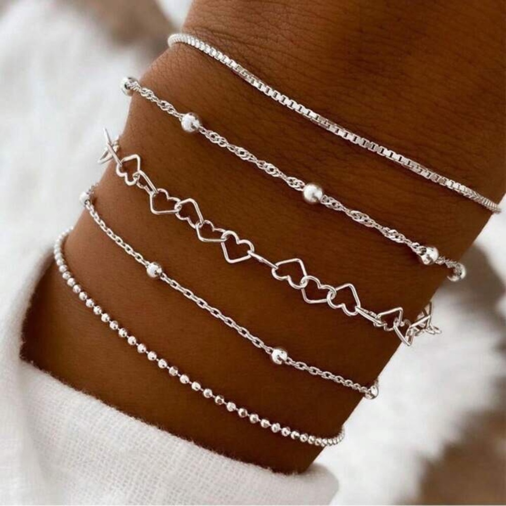 5 piece silver bracelet set